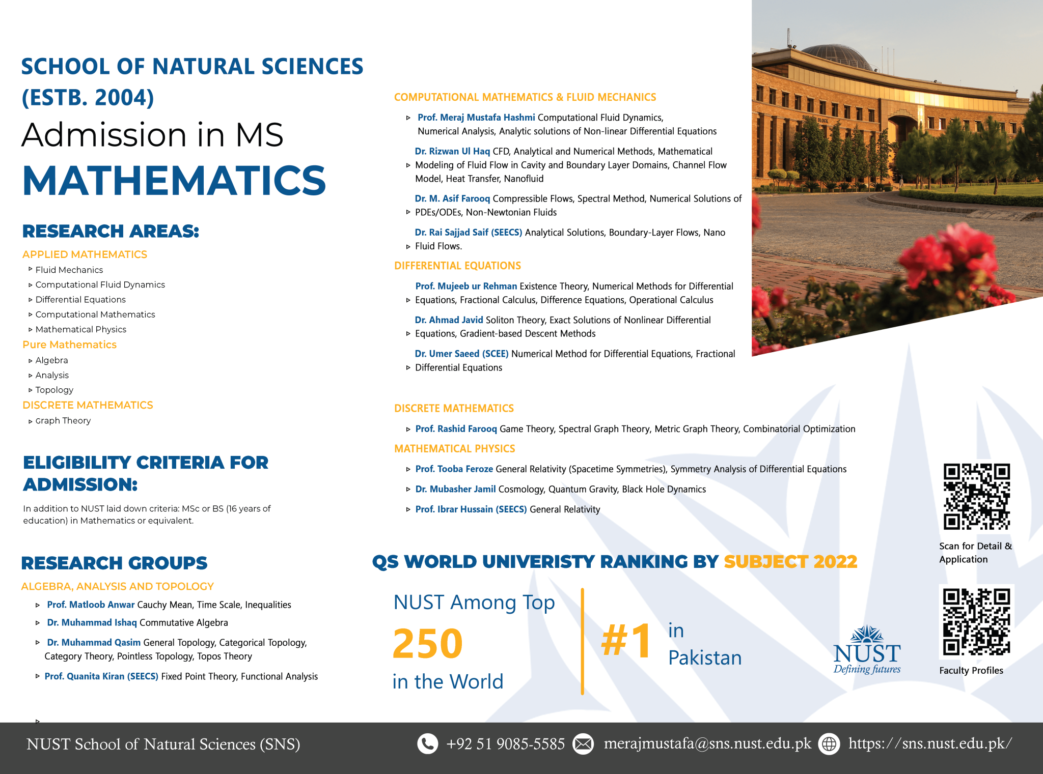 MS Maths Admission 2023 National University of Sciences and Technology (NUST)